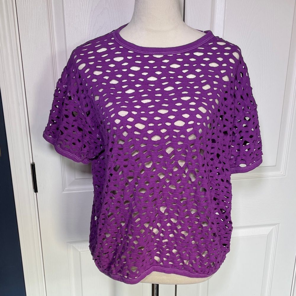 Vintage Agenda‎ Upcycled Purple Cut Out Tee Shirt Size XL